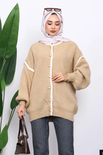 Vizon Balon Kol Düğmeli Triko Hırka