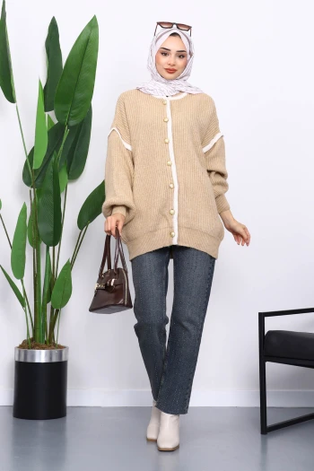 Vizon Balon Kol Düğmeli Triko Hırka