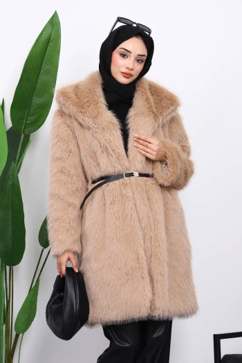 Vizon Kemerli Astarlı Kürk Kaban