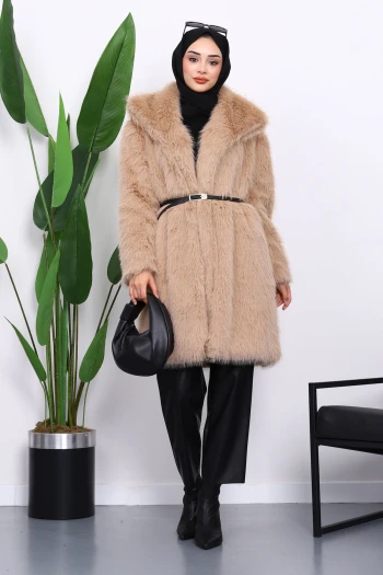 Vizon Kemerli Astarlı Kürk Kaban