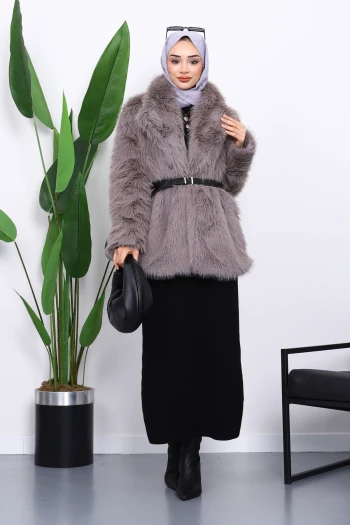 Vizon Kemerli Kısa Kürk Kaban