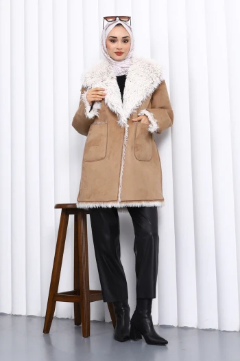 Vizon Kruvaze Yaka İçi Kürklü Süet Mont