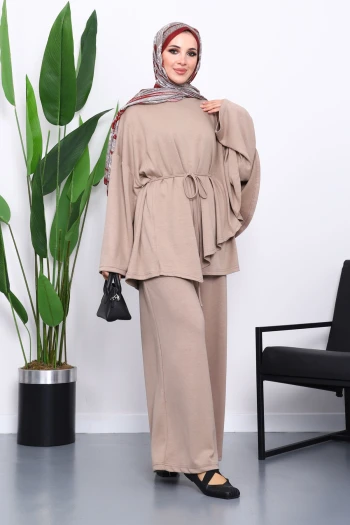 Vizon Pelerin Detaylı Tunik Pantolonlu Takım