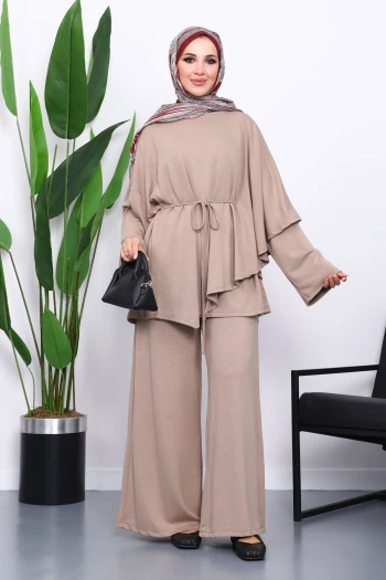 Vizon Pelerin Detaylı Tunik Pantolonlu Takım