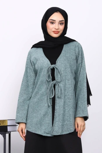 Yeşil Ön Bağlamalı Yumoş Kimono