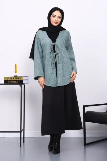 Yeşil Ön Bağlamalı Yumoş Kimono