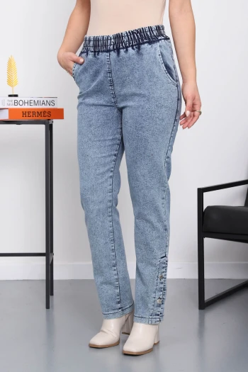 Açık Mavi Paça Düğmeli Kot Pantolon