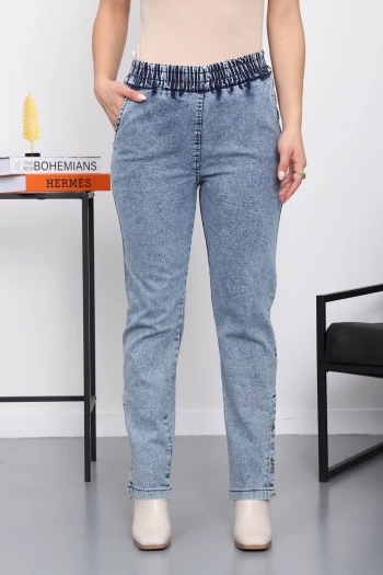 Açık Mavi Paça Düğmeli Kot Pantolon