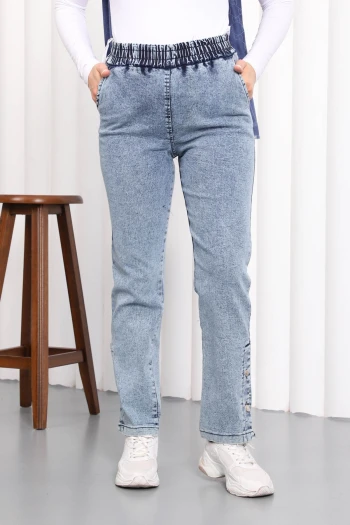 Açık Mavi Paça Düğmeli Kot Pantolon