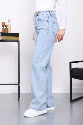 Açık Mavi Yüksek Bel Palazzo Kot Pantolon