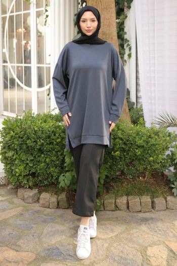 Antrasit Bisiklet Yaka Modal Tunik