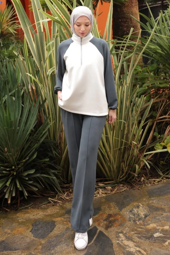 Antrasit Fermuarlı Garnili Sweat  Pantolonlu Takım