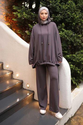 Antrasit Ön Detaylı Modal Tunik Pantolonlu Takım