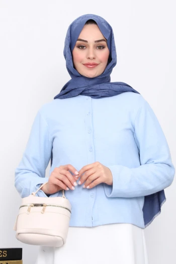 Bebe Mavi Düğmeli Dokulu Hırka