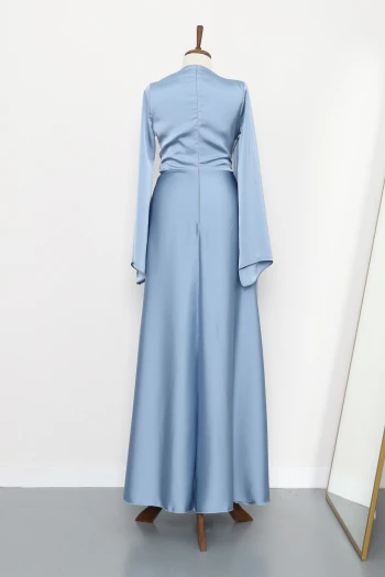 Bebe Mavi Önü Pelerinli Drapeli Saten Abiye