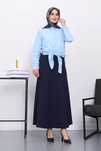 Bebe Mavi Tek Cepli Ön Bağlamalı Gömlek