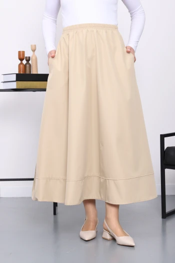 Bej Cepli Bel Lastikli Kloş Bondit Etek