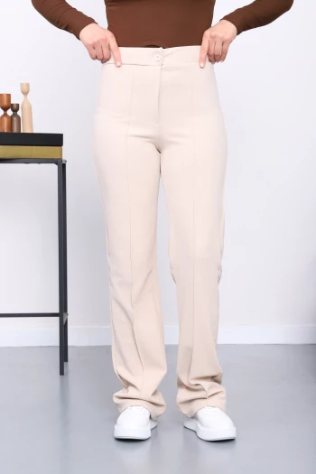 Bej Çimalı İspanyol Paça Pantolon