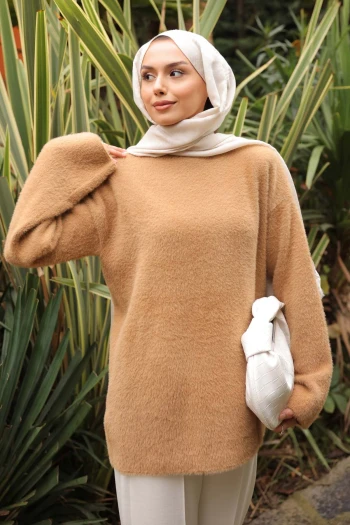 Bisküvi Dik Yaka Angora Yumoş Triko Kazak