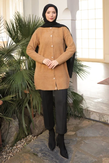 Bisküvi Düğmeli Angora Yumoş Triko Hırka