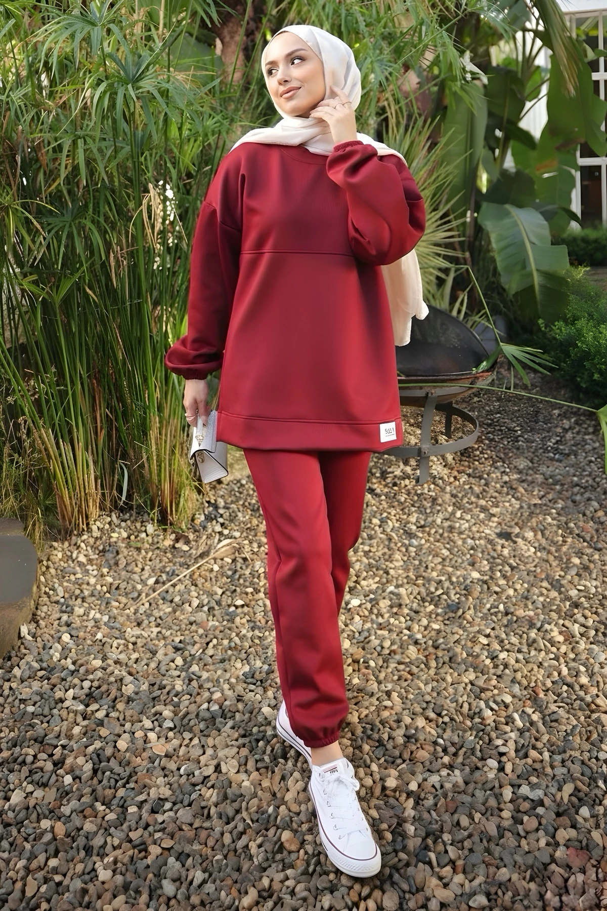 Bordo Armalı Tunik Pantolonlu Takım