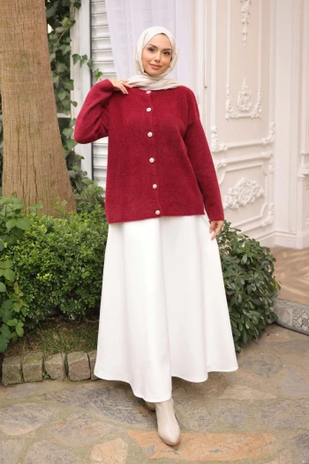 Bordo Bisiklet Yaka Angora Yumoş Hırka