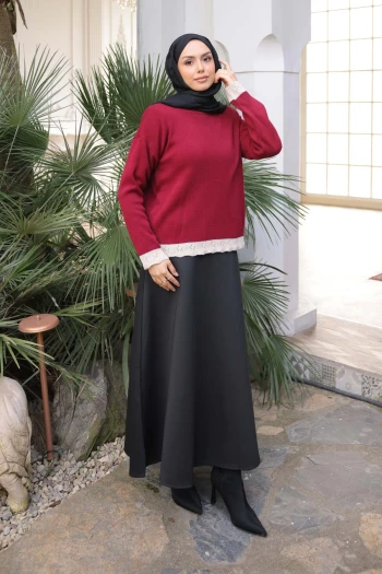 Bordo Bisiklet Yaka Triko Kazak