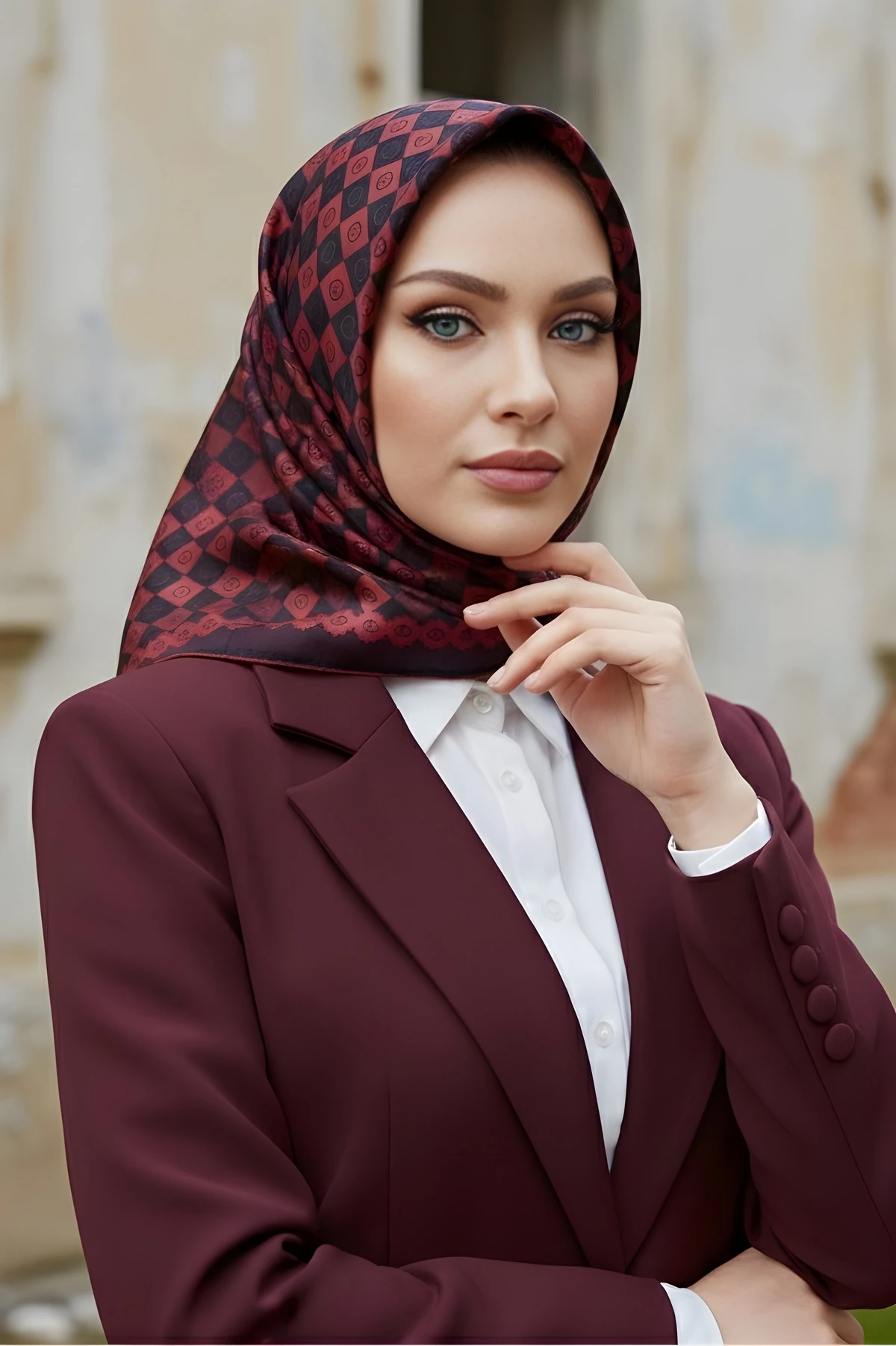 Bordo İpekhan Soft Dijital Pamuklu Eşarp