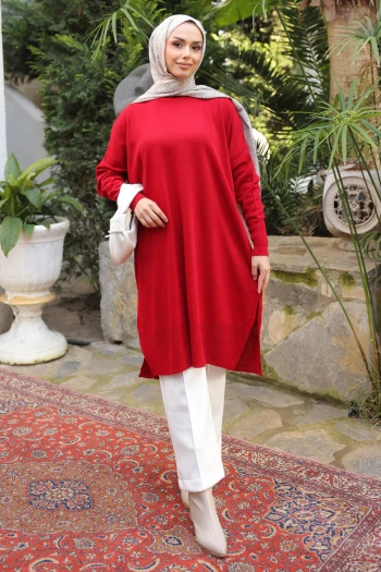 Bordo Salaş Kalıp Uzun Boy Triko Tunik