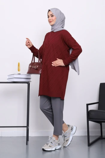 Bordo Soğuk İplik Merserize Triko Tunik