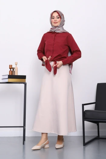 Bordo Tek Cepli Ön Bağlamalı Gömlek