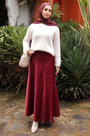 Bordo Uzun Saten Etek