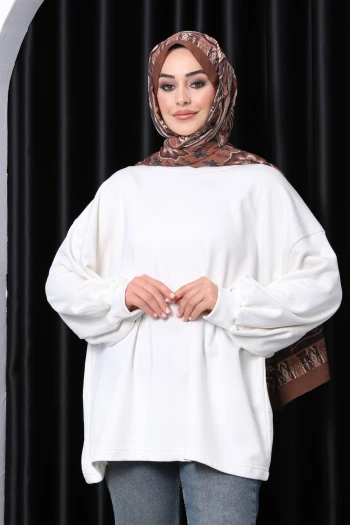 Ekru Balon Kol Oversize Sweatshirt