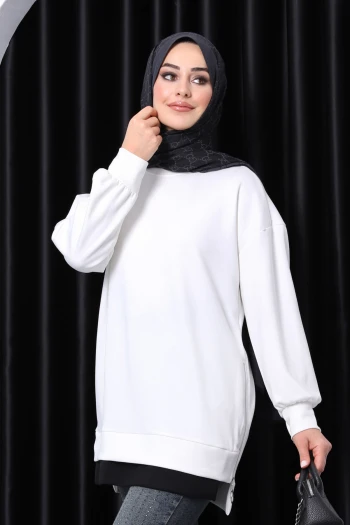 Ekru Bisiklet Yaka Yan Fermuarlı Tunik