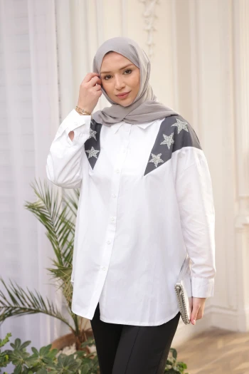 Füme Garnili Taş Detaylı Gömlek