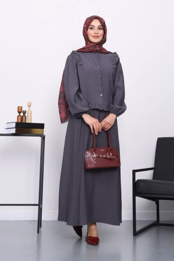 Füme Fırfırlı Gömlek Etekli Takım