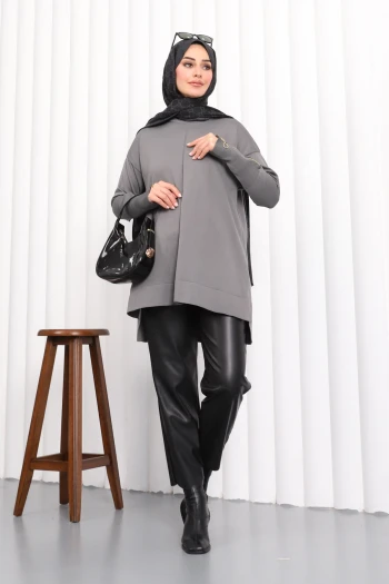 Füme Kol Fermuarlı Soğuk İplik Triko Tunik