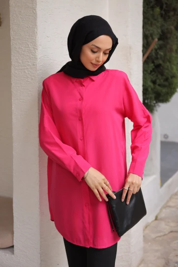 Fuşya Düz Terikoton Salaş Gömlek