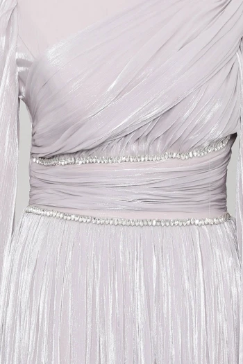 Gri Bel Büzgülü Taşlı Abiye