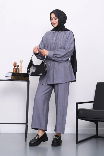 Gri Beli İpli Tunik Pantolon Takım