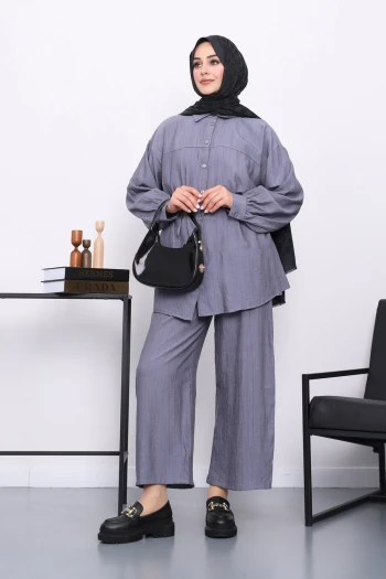 Gri Beli İpli Tunik Pantolon Takım