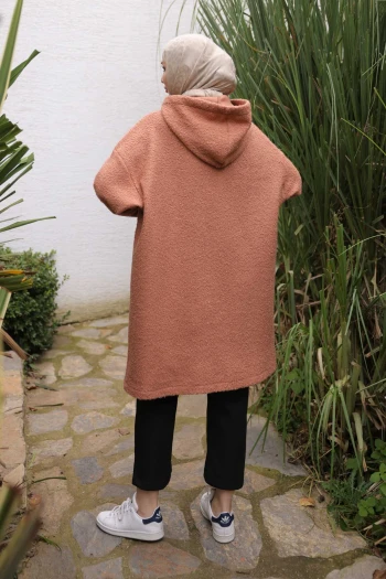 Gül Kurusu Kapşonlu Cep Detaylı Buklet Kaban