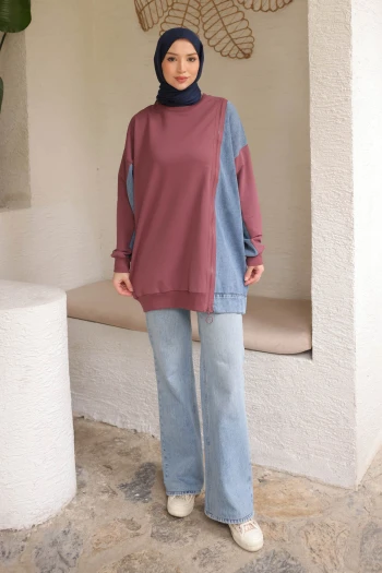 Gül Kurusu Kot Garnili Modal Tunik