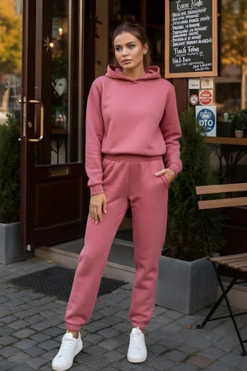 Gül Kurusu Üç İplik İçi Şardonlu Kompak Eşofman Takım