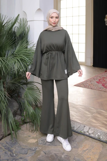 Haki Armalı Tunik Pantolonlu Modal Takım