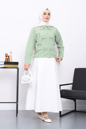 Haki Fiyonklu Ön Düğmeli Gömlek