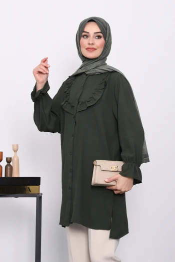 Haki Önü Fırfırlı Ayrobin Tunik