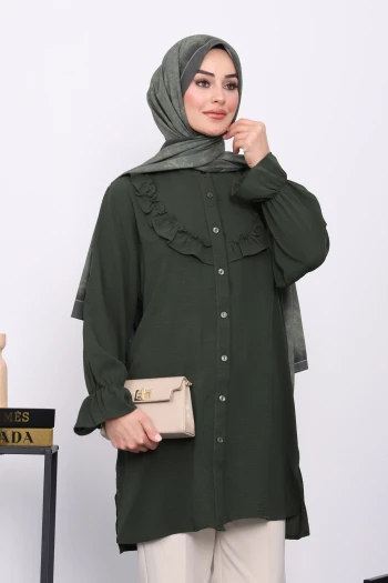 Haki Önü Fırfırlı Ayrobin Tunik