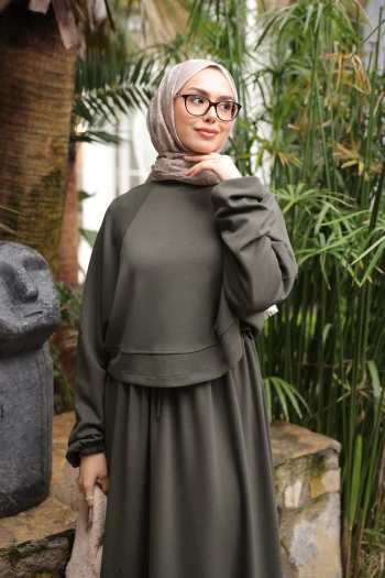 Haki Oversize Sweat Etekli Modal Takım