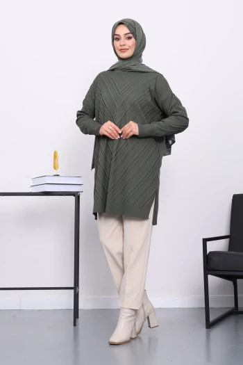 Haki Soğuk İplik Merserize Triko Tunik